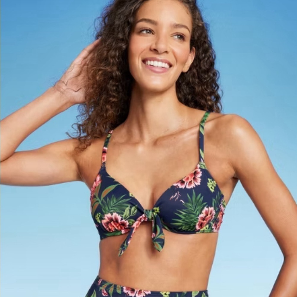 NWT 36B Shade & Shore™ Women's Tie Detail Continuous Underwire Bikini Top